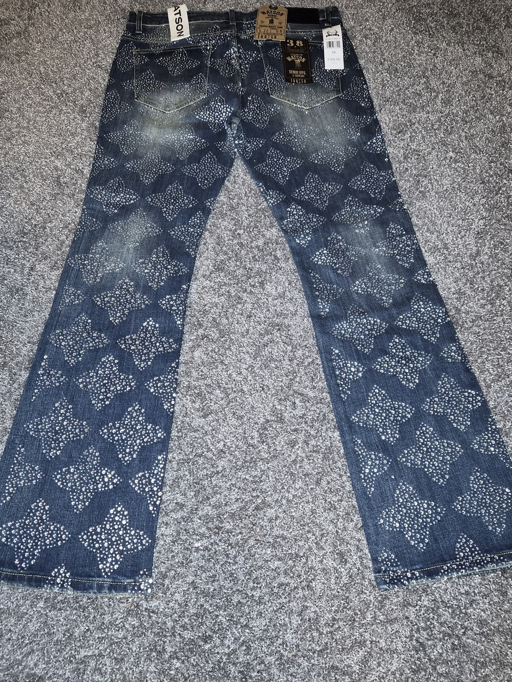 Watson Men's Dark Blue Studded Pattern Jeans - Picture 2 of 2
